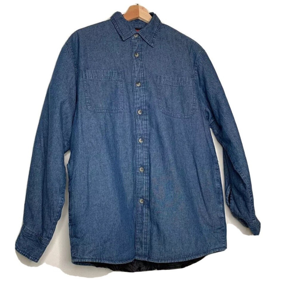 Wrangler Mens Shirt Jacket Blue Buttons Pockets Collar Lined Long Sleeve Denim S